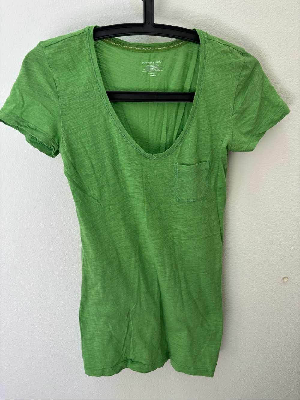 Victoria's Secret Bright Green V-Neck Pocket Tee